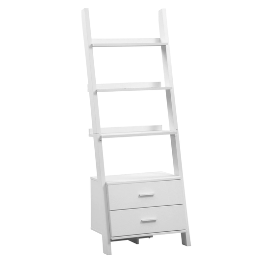 69" White Contemporary 4 Shelves Rectangular Ladder Bookcase