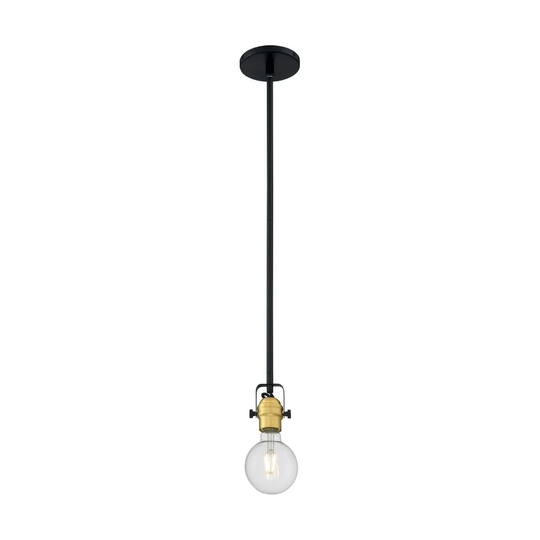 Mantra 1-Light Mini Pendant Fixture - Black Finish with Brushed Brass Sockets - Black / Brushed Brass - Black / Brushed Brass