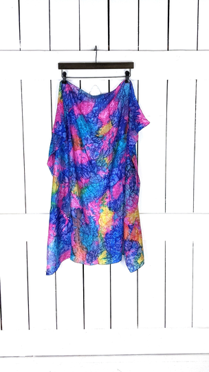 Vintage Pure Silk Colorful Watercolor Ink Blot Tie Dye Square Scarf
