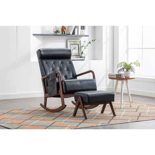 Rocking Chair with Ottoman, Modern Rocking Chair Nursery with Thick Padded Cushion, High Backrest Accent Glider Rocker Chair