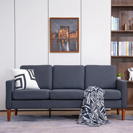 Modern Minimalist Design 3-seat Sofa with Solid Wood Legs