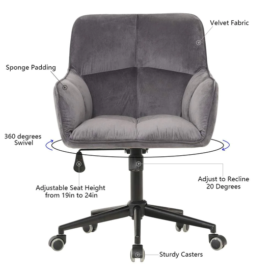 Home Office Desk Chair Velvet Task Chair Accent Chairs(Grey) - N/A