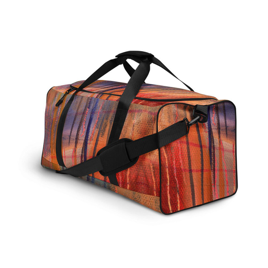 Rust Orange & Purple Duffel Bag, Weekend Bag - "Tempo" Abstract Oil Painting