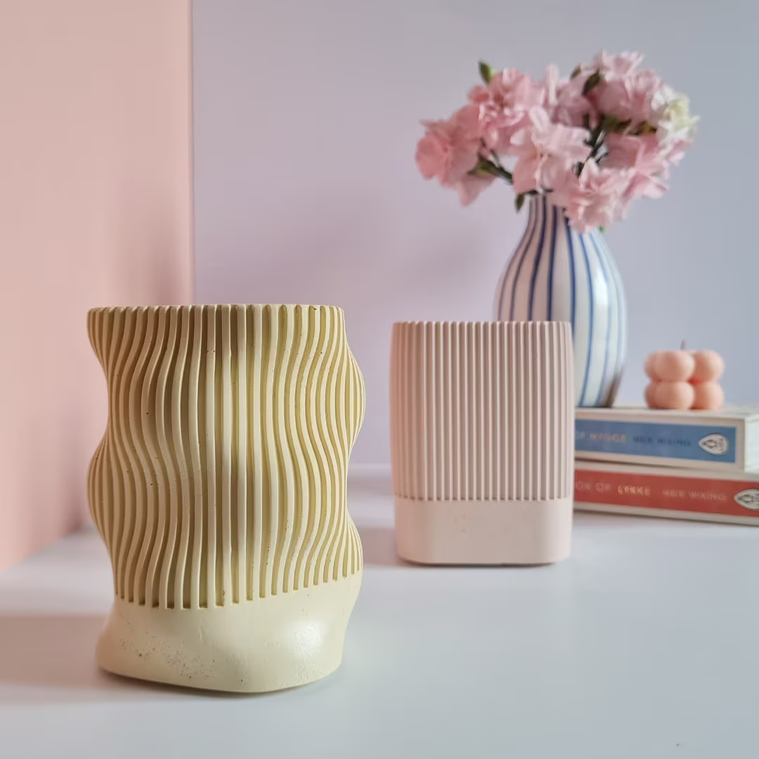 Pastel Ripple Concrete Pen/Brush Holder | Industrial Modern Home Office Storage Desk Storage Makeup Toothbrush