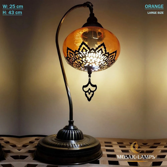 Table Lamp Swan Neck, Turkish Clear Globe Desk Lamp, Bohemian Personalized Metal Goose Neck Vintage Night Accent Bedside