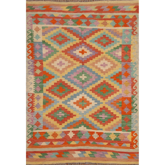 Colorful Kilim Reversible Area Rug Hand-woven Wool Carpet - 4'11"x 6'9"