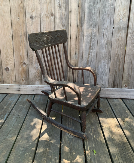 Antique Child's Wood Pressback Rocking Chair, Early 1900's Children's Furniture. Photo Prop