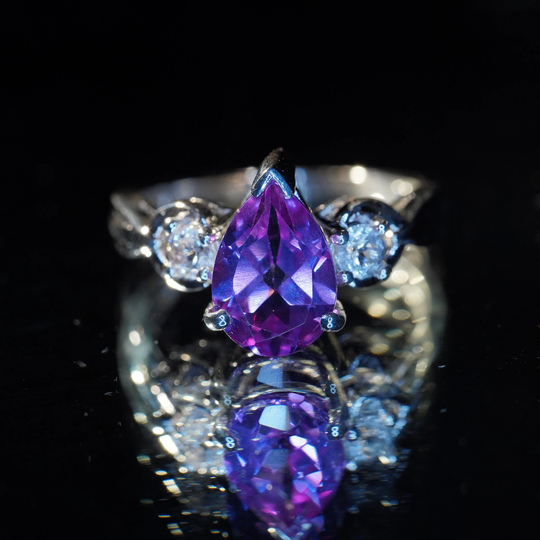 2 Carat Lab-Created Color Changing Alexandrite, With White Topaz Accents, in 925 Sterling Silver Accent Ring