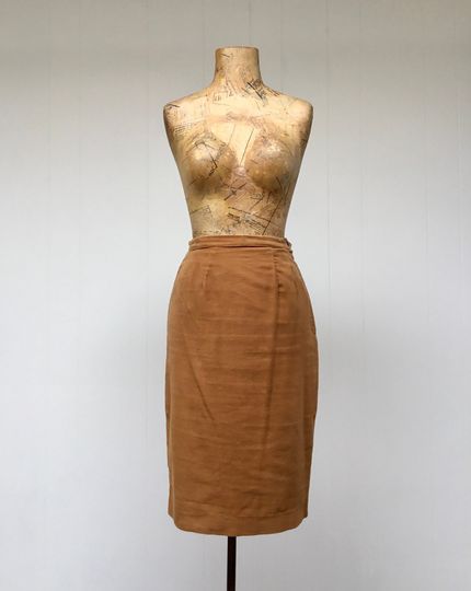 1960S Brown Pencil Skirt, 60S Caramel Brushed Cotton, Mod Mid-Century, 26 Inch Waist