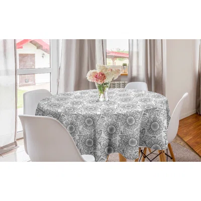 Ambesonne Floral Round Tablecloth, Pencil Drawn Sketchy Sunflower Or Helianthus Flower Interpretations, Circle Table Cloth Cover For Dining Room Kitch