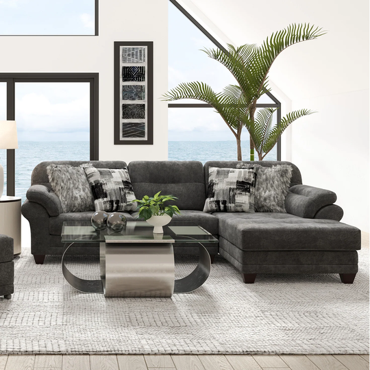 Roundhill Furniture Bonarse Fabric Right Facing Sectional Sofa in Wonderland Slate