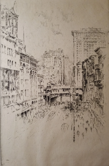 Joseph Pennell | American 1857-1926 "42nd Street", Drypoint. 1904, Pencil Signed | Free Shipping