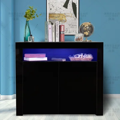 Living Room Sideboard Storage Cabinet White High Gloss With LED Light, Modern Kitchen Unit Cupboard Buffet Wooden Storage Display Cabinet TV Stand Wit