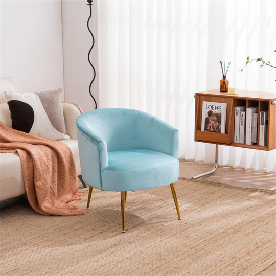 Modern Velvet Armchair Accent Chair with Gold Metal Legs,Cyan Blue
