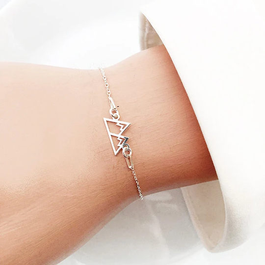 Silver Mountain Bracelet, Snowy Women Outdoor Hiking Gift For Adventure Lover, Ski Skier