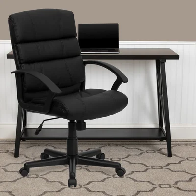 Yeldell Mid-Back LeatherSoft Swivel Office Chair with Accent Divided Back and Arms