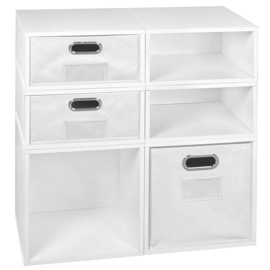 Noble Connect Storage Set- 2 Full Cubes/4 Half Cubes with Foldable Storage Bins- White Wood Grain/White