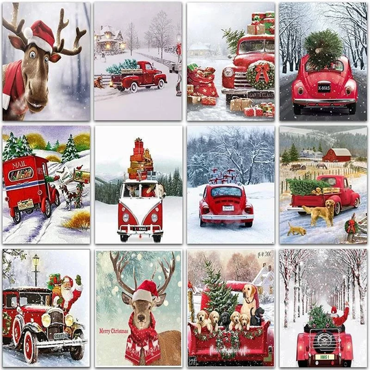 12 Designs White Christmas Snow Winter Santa Claus Deer Dog Full Drill 5D Diy Diamond Painting Xmas Gift, Dotz Wall Art Kit