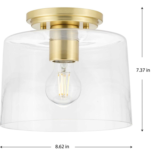 Adley Collection One-Light Satin Brass Clear Glass New Traditional Flush Mount Light - 8.62 in x 8.62 in x 7.37 in