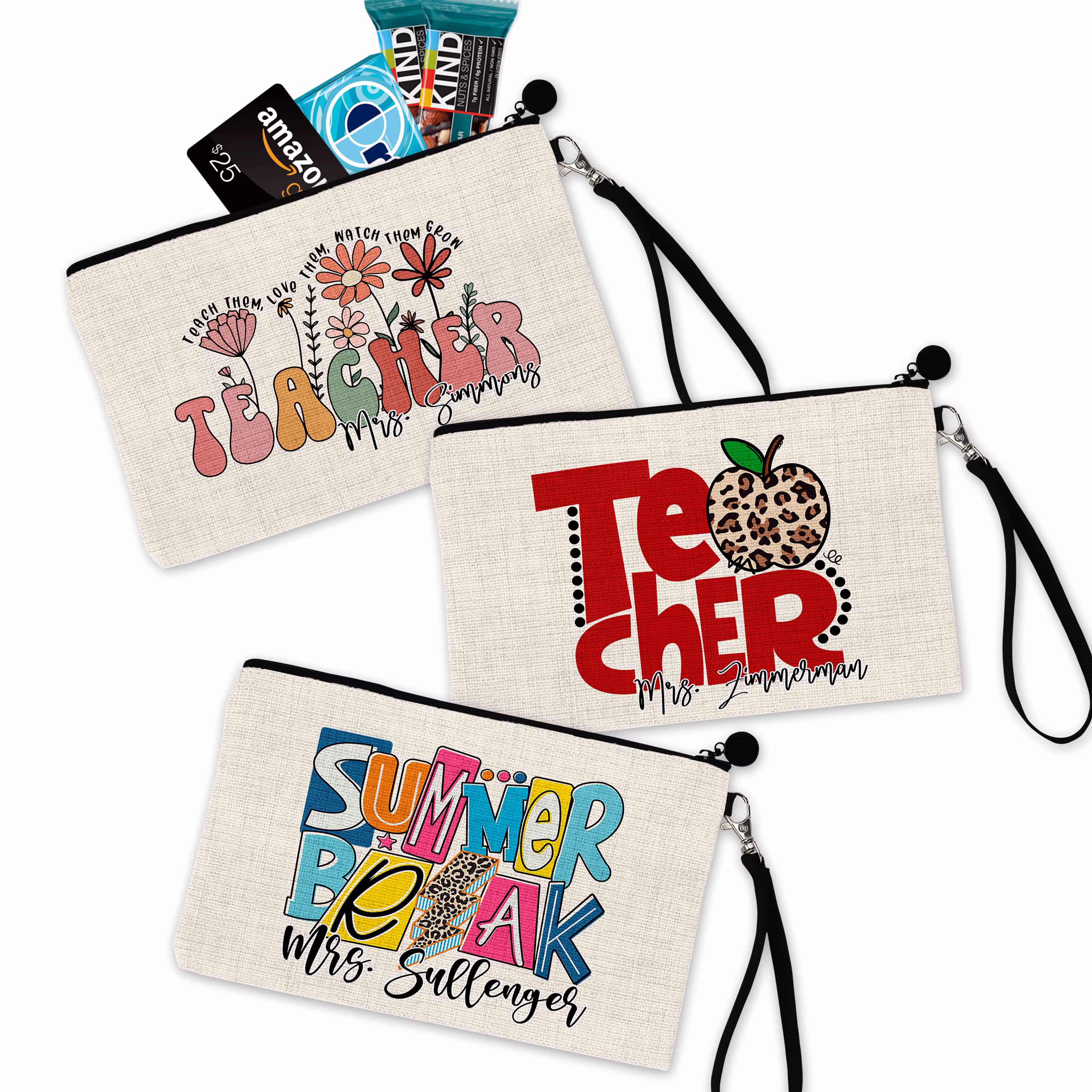 Personalized Teacher Bag - Survival Wristlet Bag-Teachers Cosmetic Pencil Bag-Custom Teachers Gift-Accessory Bag