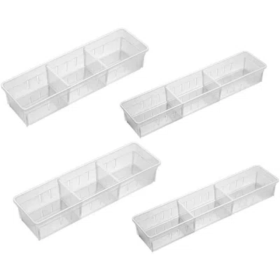 Desk Drawer Organizer Tray With Adjustable Dividers, Multi-Drawers For Makeups, Utensil, Pens, Flatware And Junks - Set Of 4 (2 Large + 2 Small) ,13.8