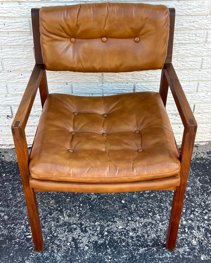 Vintage Mid Century Modern Leather & Wood Arm Chair By Kt Furniture