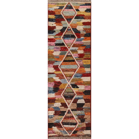 Pastel Color Moroccan Runner Rug Hand-knotted Modern Wool - 2'11" x 9'10"