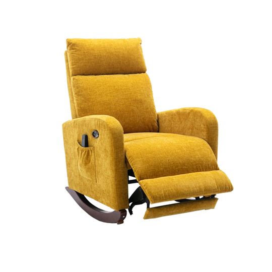 Modern Comfortable Yellow Rocking Chair with 8 Massaging Modes - 25.59'' x 38.18'' x 38.58''