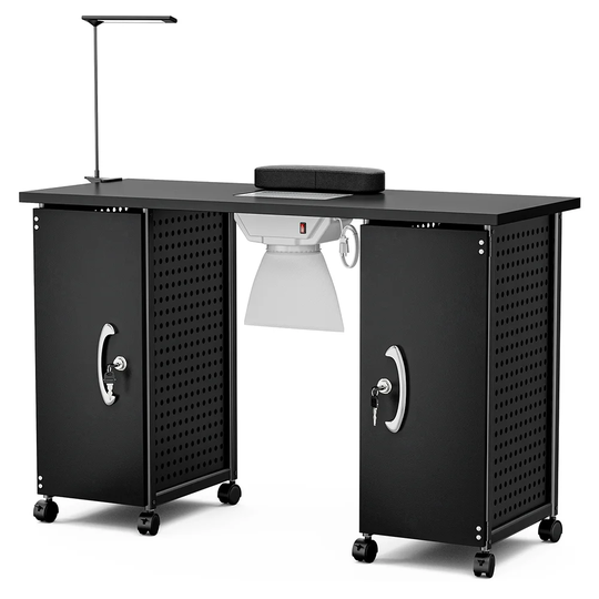 Nail Art Table Workstation with Removable Drawers and Lockable Wheels