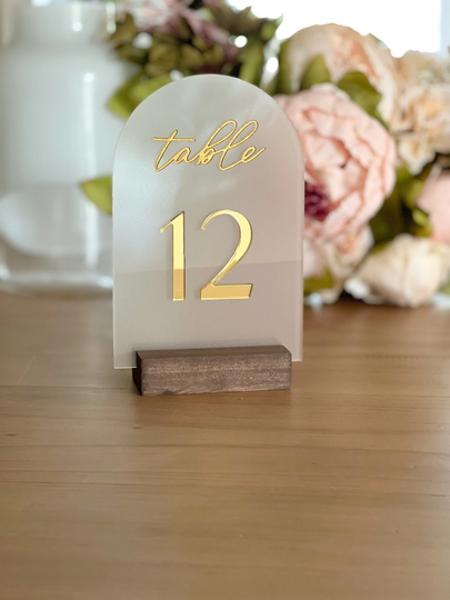 Gold Mirror Arch Acrylic Table Number | Modern Calligraphy Signs-Tn16