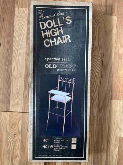 Brass Doll's High Chair Vintage 1985 By Old Craft. Unopened Nos