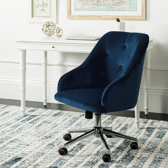 SAFAVIEH Evelynn Tufted Velvet Chrome Leg Swivel Office Chair - 24" x 21.6" x 34.5"