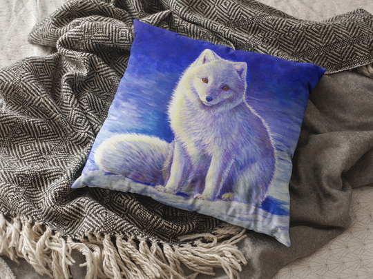 Cute Colorful White Arctic Fox Winter Snow Polyester Square Throw Pillow