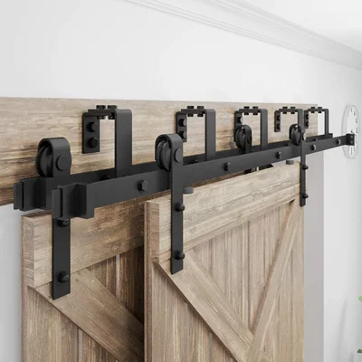 LAZ Sliding Double Bypass Double Door Barn Door Hardware Kit