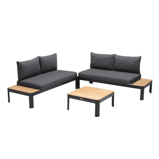 Contemporary Style 3 Piece Wood and Metal Frame Outdoor Sofa, Black
