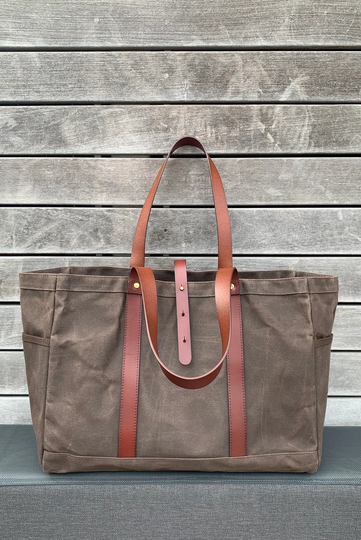 Women's Large Bag, Waxed Canvas Tote Bag, Leather Shoulder Purse, Lightweight Work Shoulder Bag With Multiple Pockets, Travel Tote