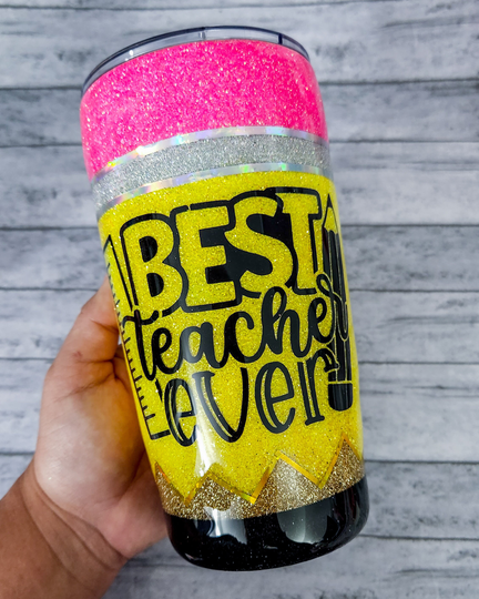 Pencil Tumbler - Crayon Teacher Gift Teacher Appreciation Glitter Tumbler