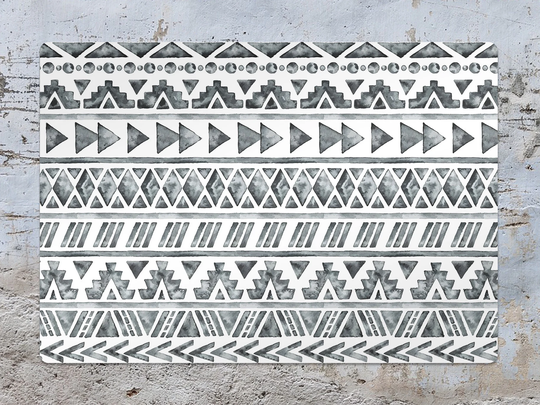 Fade Dethnic Chair Mat, Black Splat White Vinyl Floor Ikat Protective Pvc Area Rug, Housewarming Gift, Splash Mat