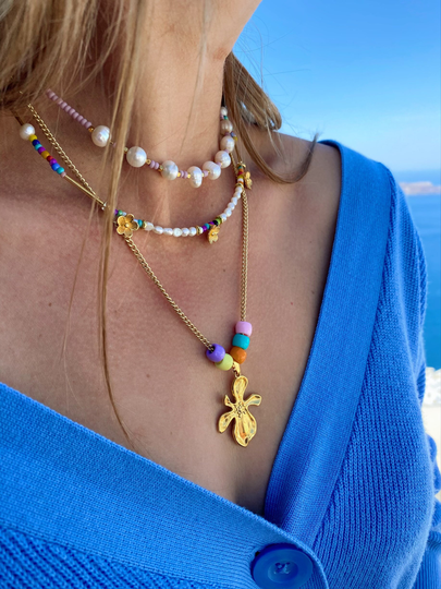 Summer Layering Necklaces, Colorful Beaded Layers, Pearls Adjustable Gift For Her, Made in Greece
