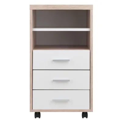 Kamrar Mobile Storage Cabinet, 3 Drawers, 2 Shelves, Reclaimed Wood/White Finish