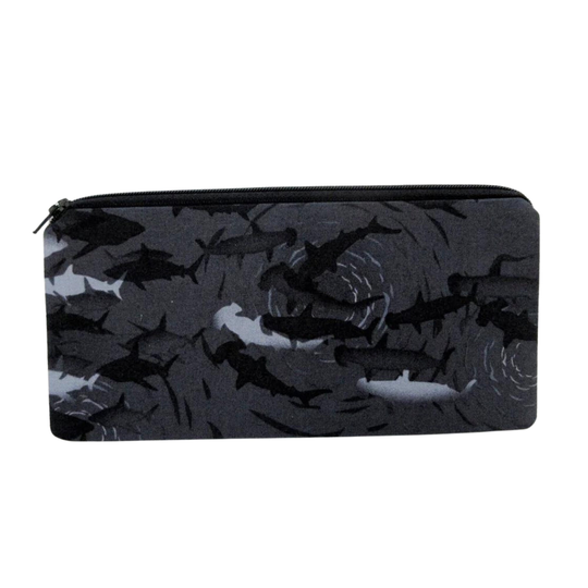 Sharks Circling in Black, Pencil Zipper Pouch Bag