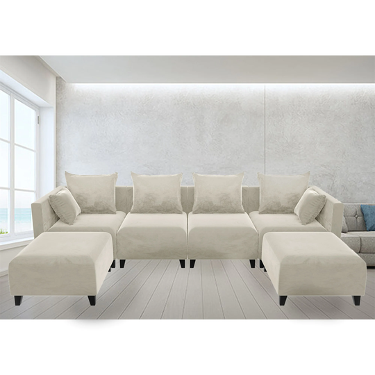 Sectional Sofa U-shaped 6 Seat for Living Room,Velvet Sofa Couch Beige
