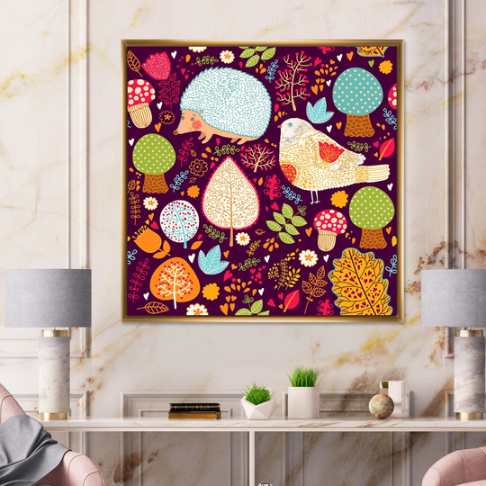 Designart 'Abstract Shapes In Vibrant Retro Colors' Patterned Framed Canvas Wall Art Print