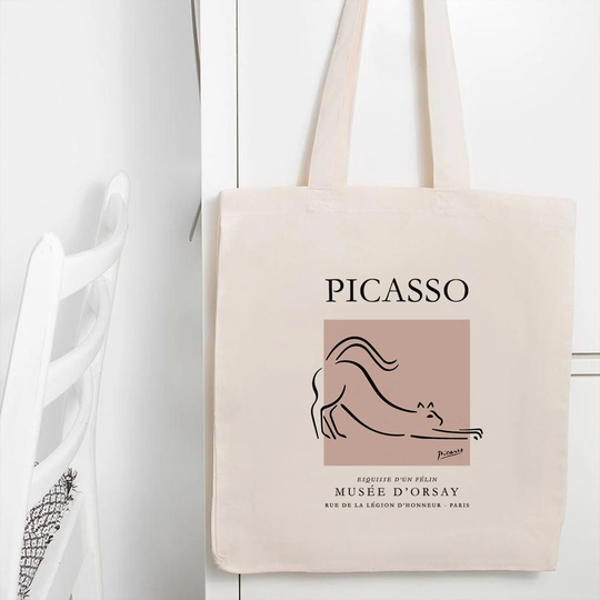 Mzshop - 100% Cotton Tote Bag Picasso Cat Art Lover Gift For Artist Artsy Classic Painting