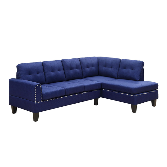 Sectional Sofa with Tufting and Nailhead Trim Accent, Blue