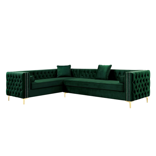 Dante 120" Velvet Corner Sectional Sofa Button Tufted Nailhead Trim