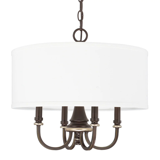 19"W Asher 4-Light White Drum Pendant Champagne Bronze Finish