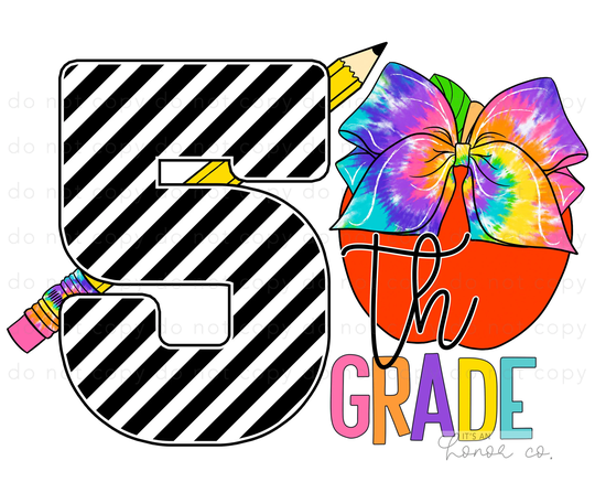 Sublimation Transfer Ready To Press/5Th Grade Back School Teacher Fifth Pencil Apple