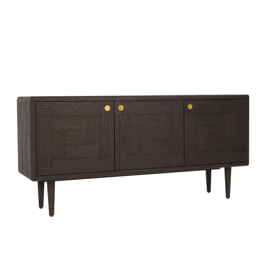 Yen 63 Inch Sideboard Buffet Cabinet Console, 3 Doors, Solid Oak, Black