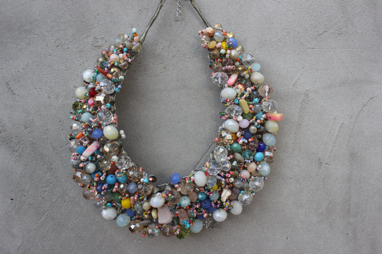 Stunning Multi-Colored Stone Bead Cluster Bib Statement Necklace